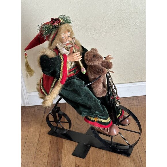 Vtg Old World Santa Claus Riding Bicycle Bike Lg 21” Christmas Decor Composite - Picture 7 of 16